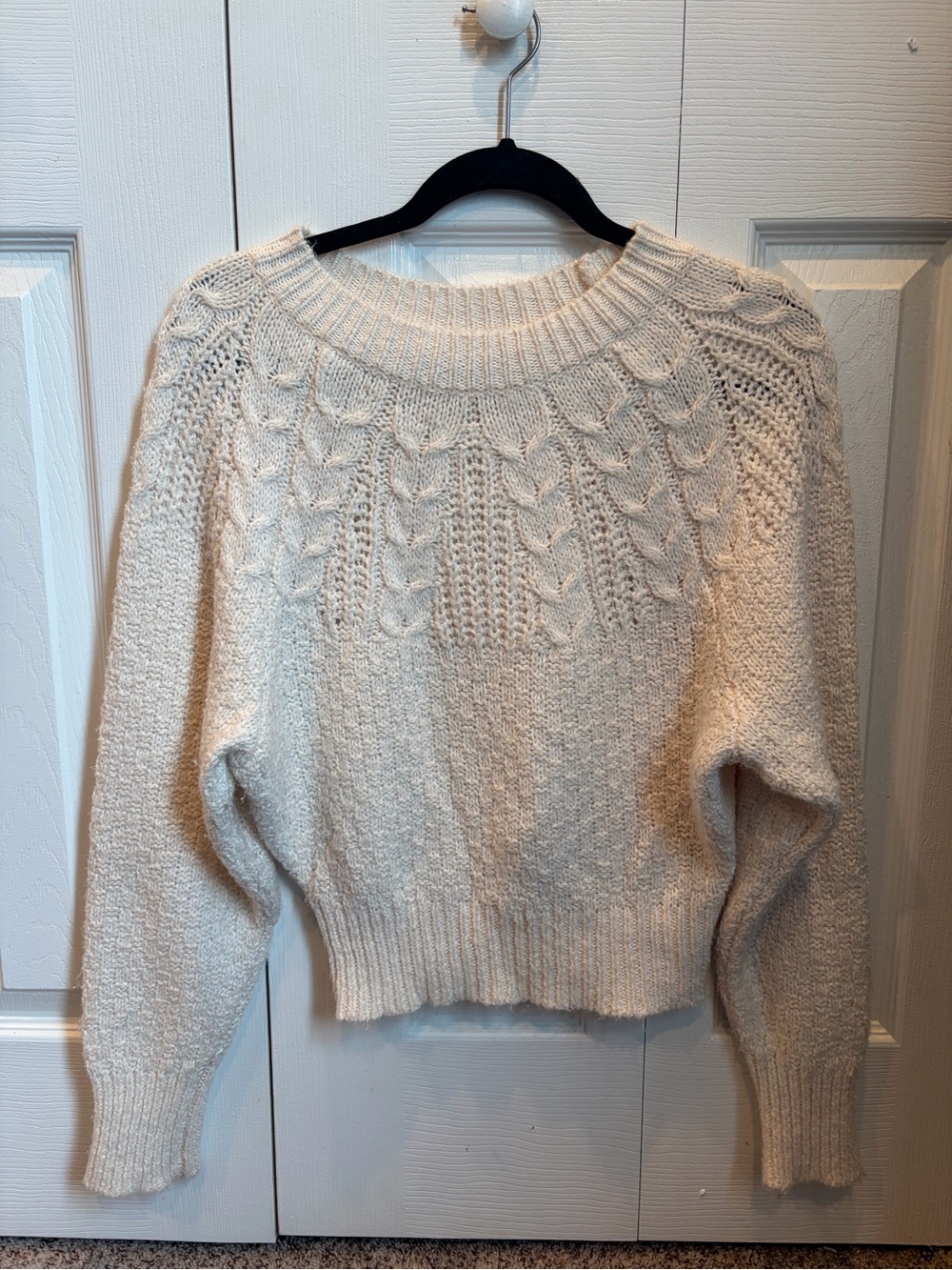 American Eagle Outfitters Cream Cable-Knit Scoop Neck Sweater